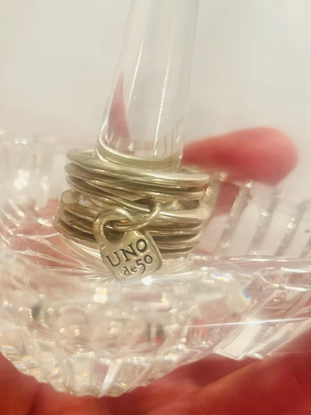 UNO de 50 Silver “prisoner”Multi-Ring Statement with Charm with Gift Pouch
